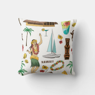Coussin  Jeu vintage motif des icônes et symboles hawaïens