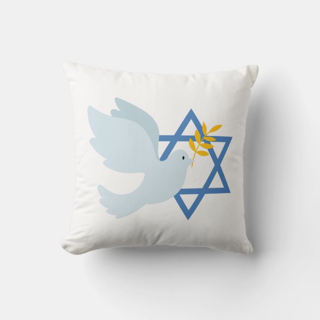 Coussin Jewish Peace Dove and Star of David Throw Pillow  (Recto)