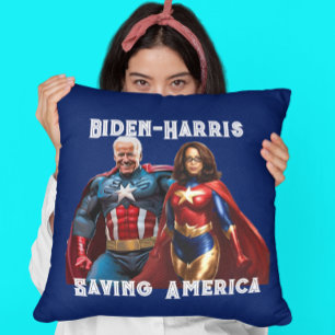 Coussin Joe Biden et Kamala Harris en super-héros