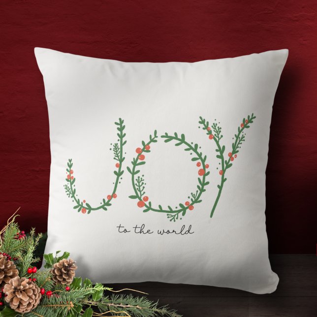 Coussin Joie au monde de Noël Green Wreath & Berries (Créateur téléchargé)
