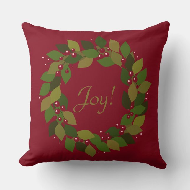 Coussin Joie ! | Couronne de Noël rouge rustique (Recto)
