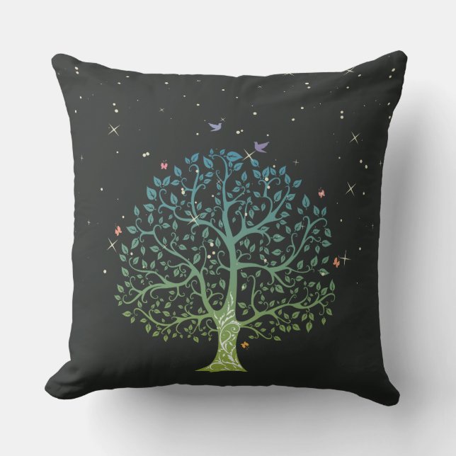 Coussin Joli arbre, oiseaux et étoiles Jeter l'oreiller (Recto)
