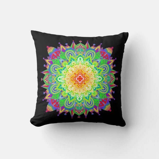 Coussin Joli arc-en-ciel coloré Mandala Art Abstrait (Recto)