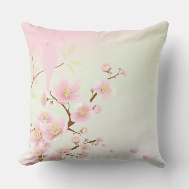 Coussin Joli asiatique rose cerisier fleurs d'oiseau Flora (Recto)