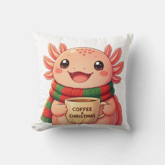 Coussin Joli Axolotl Buvant du Café Accent de Noël 