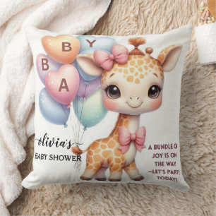 Coussin Joli bébé girafe avec ballons Baby Shower