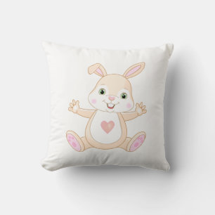 Coussin Joli bébé lapin orange sur fond blanc