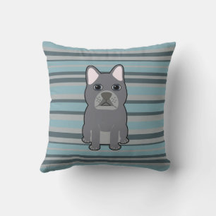 Coussin Joli Bouledogue Français rayé bleu