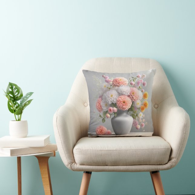 Coussin Joli Bouquet Dahlia En Vase Gris (Chaise)