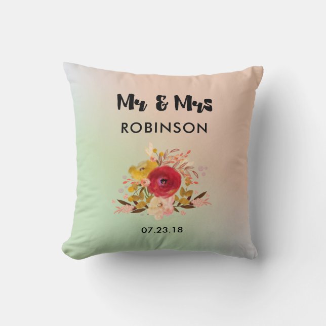 Coussin Joli bouquet floral Mariage M & Mme (Recto)