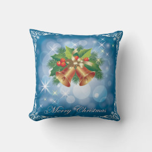Coussin Joli Carré de Noël Bleu et Blanc Joyeux