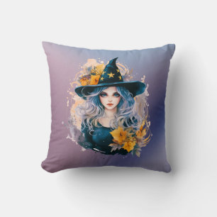 Coussin Joli Chapeau de Sorcière Étoiles Bleu Violet Hallo