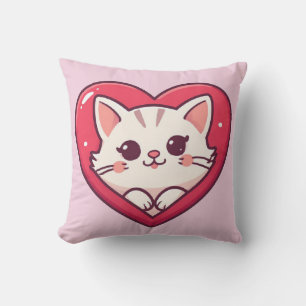 Coussin Joli Chat Blanc avec Design de Kawaii Kitty Love