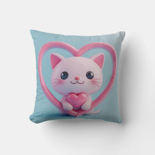 Coussin Joli chat blanc avec un cœur design kawaii kitty l
