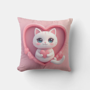 Coussin Joli chat blanc avec un cœur design kawaii kitty l