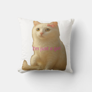 Coussin Joli Chat Blanc Coquette Je Suis Qu'une Fille Ruba