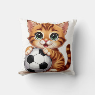 Coussin Joli chat de dessin animé tenant un ballon de foot