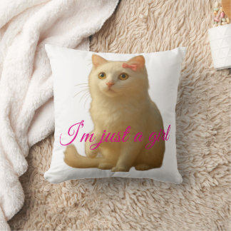 Coussin Joli Chat "Je Suis Juste Une Fille" Citation Perso