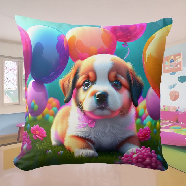 Coussin Joli chiot avec ballons (Créateur téléchargé)