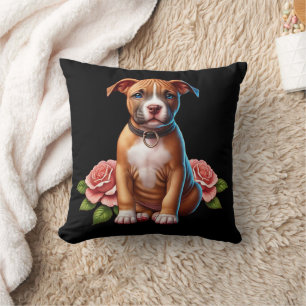 Coussin Joli chiot Brown avec Rose