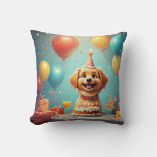 Coussin Joli chiot célébrant une fête d'anniversaire avec 