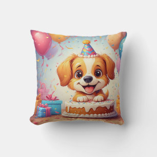 Coussin Joli chiot célébrant une fête d'anniversaire avec