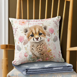Coussin Joli chiot guépard pastel aquarelle fleurs de prin
