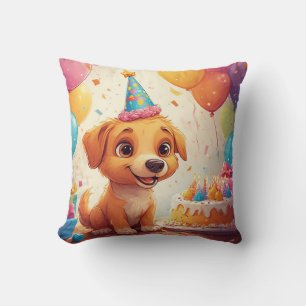 Coussin Joli chiots célébrant une fête d'anniversaire avec