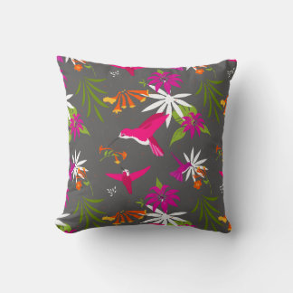 Coussin Joli colibri Fleurs et Palmiers tropicaux