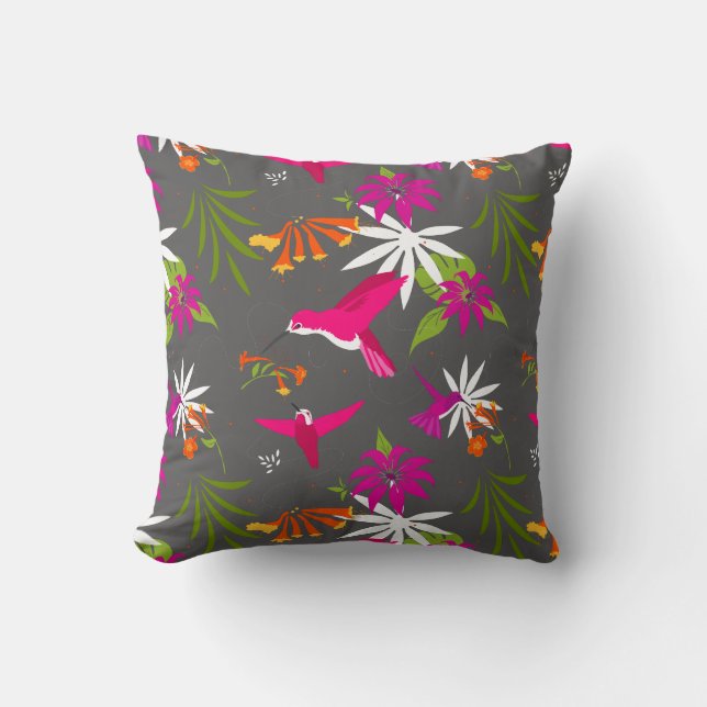 Coussin Joli colibri Fleurs et Palmiers tropicaux (Recto)