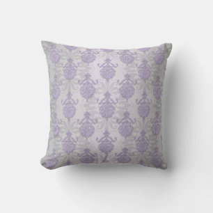 Coussin Joli damas lavande et blanc argenté