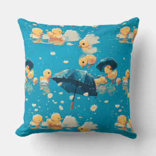 Coussin Joli dessin animé canards jaunes sous un parapluie