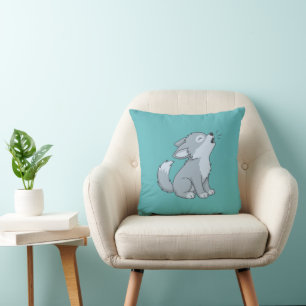 Coussin Joli Dessin Animé Louveteau Loup Hurleur Vert