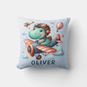 Coussin Joli dinosaure Trex pilotant un avion charmant