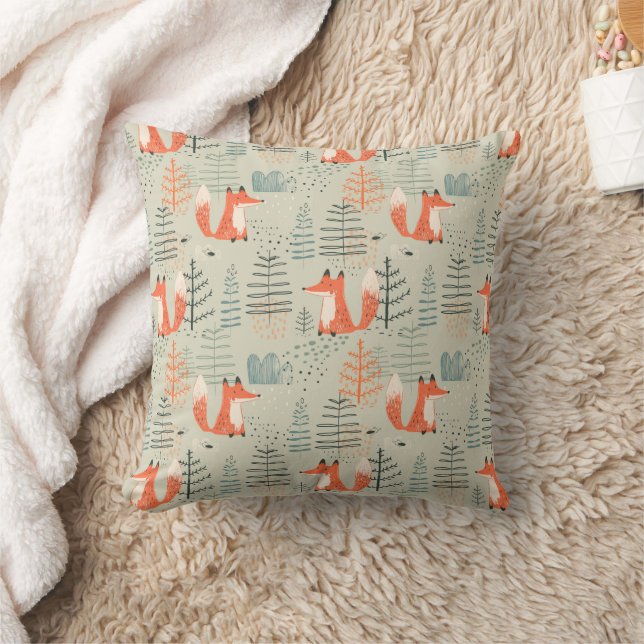 Coussin Joli Doodle Fox Forest Motif de bois (Couverture)