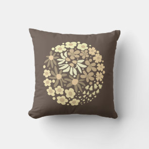 Coussin Joli Elégant Moderne Rétro Fleurs Beiges Brown