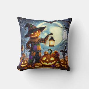 Coussin Joli épouvantail et citrouilles d'Halloween fantai