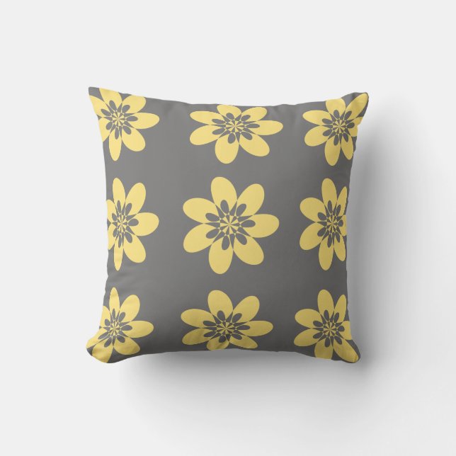 Coussin Joli Floral Jaune Sur Gris (Recto)