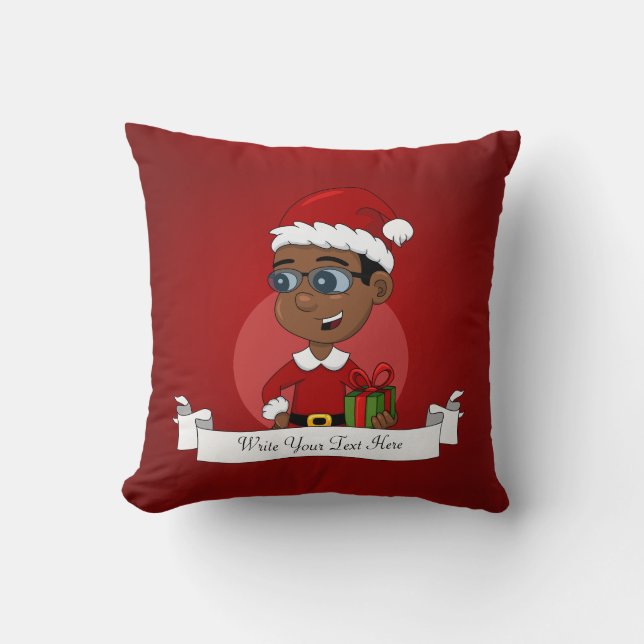 Coussin Joli garçon de Noël afro-américain avec lunettes (Recto)