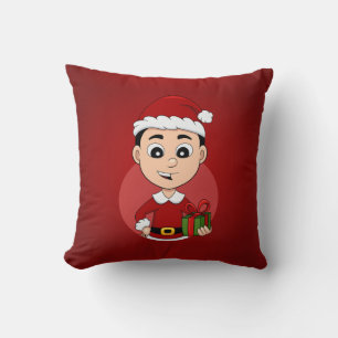 Coussin Joli garçon de Noël aux cheveux noirs