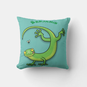 Coussin Joli gecko vert salutations avec dessin animé