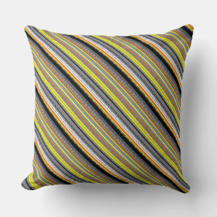 Coussin Joli gris jaune orange aztèque motif