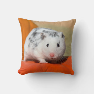 Coussin Joli Hamster syrien blanc noir tacheté drôle anima