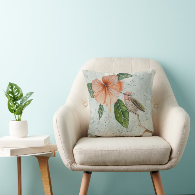 Coussin Joli Hibiscus et mignon Oiseau Jeu d'Oiseau (Chaise)