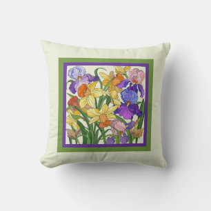 Coussin Joli iris floral, peint sur crème