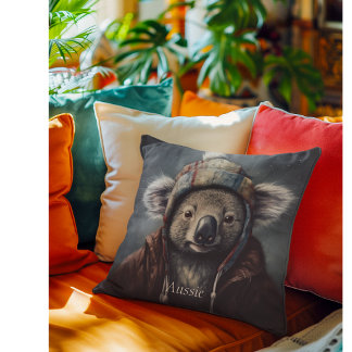 Coussin Joli koala au chapeau d'hiver avec nom personnalis