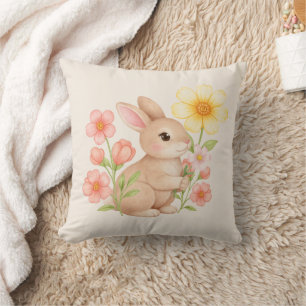 Coussin Joli lapin de watercolor floral