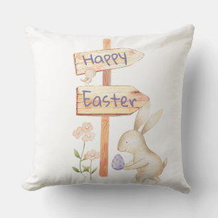 Coussin Joli lapin et œuf Joyeuses Pâques