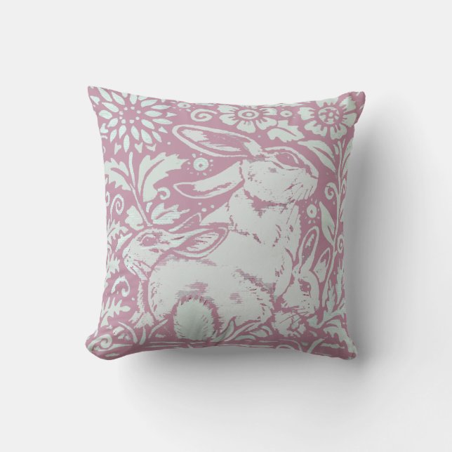 Coussin Joli Lapin Rose Baby Bunny Pastel Nursery Décor (Recto)