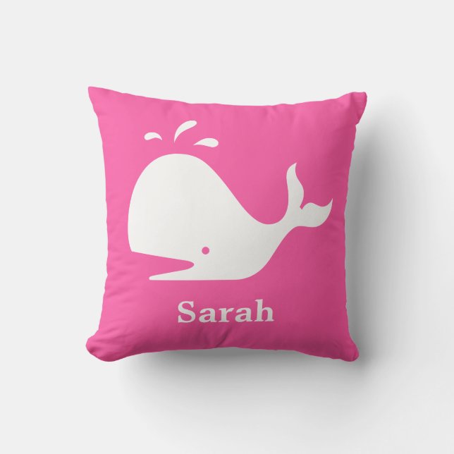 Coussin Joli Lion de mer de baleine rose Nom blanc (Recto)